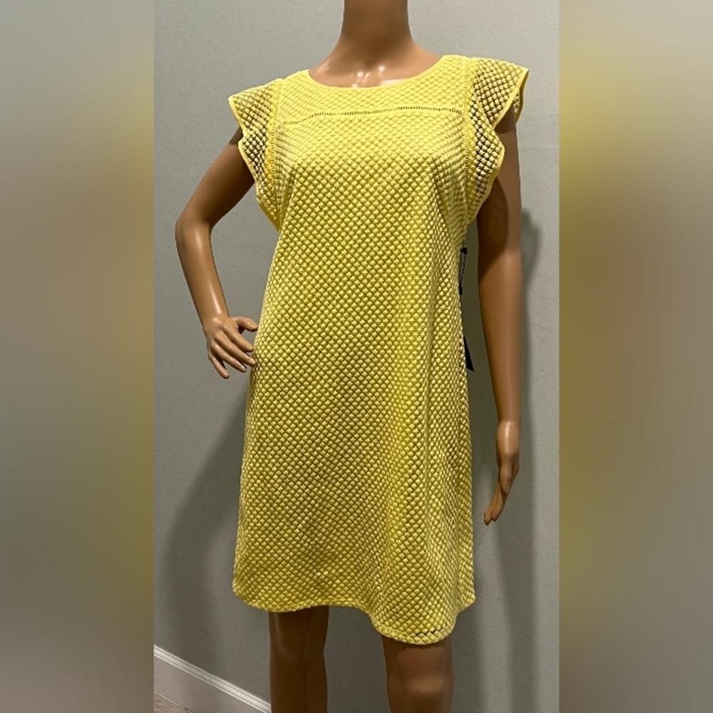 Yellow Adrianna Papell Ruffled Embroidered Diamond Shift Size 8 NWT